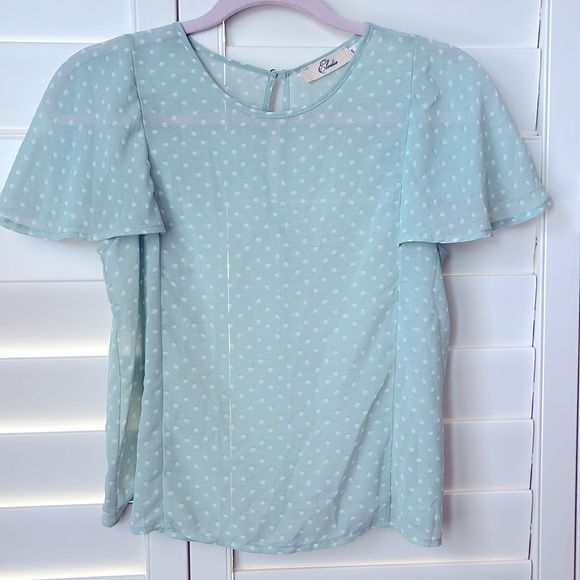 Elodie Tops - EUC Elodie size S cap sleeve light weight light green with white polka d…